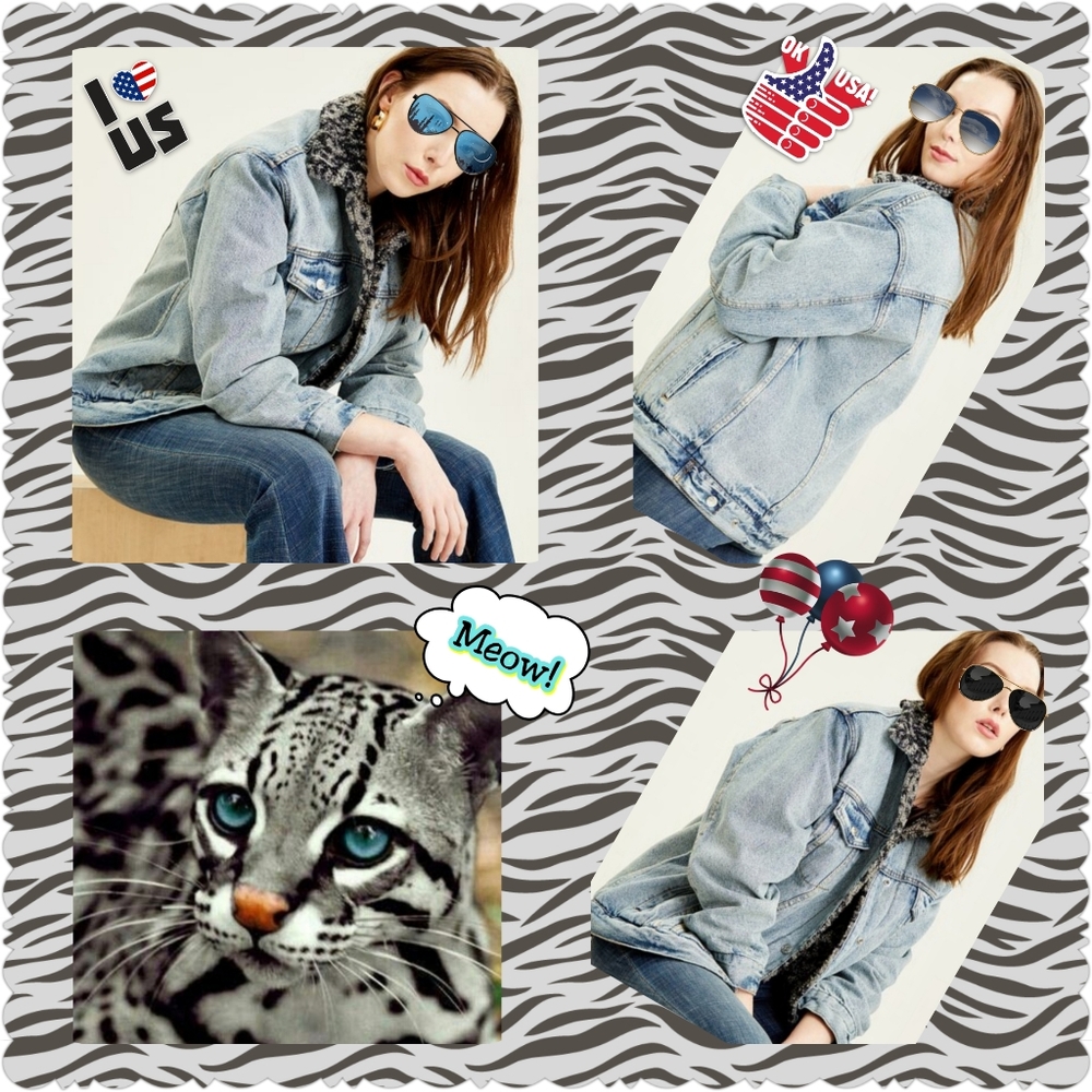 Free People "Vntge Kitty Wild 1's" Shrpa Denim Jeans Jacket